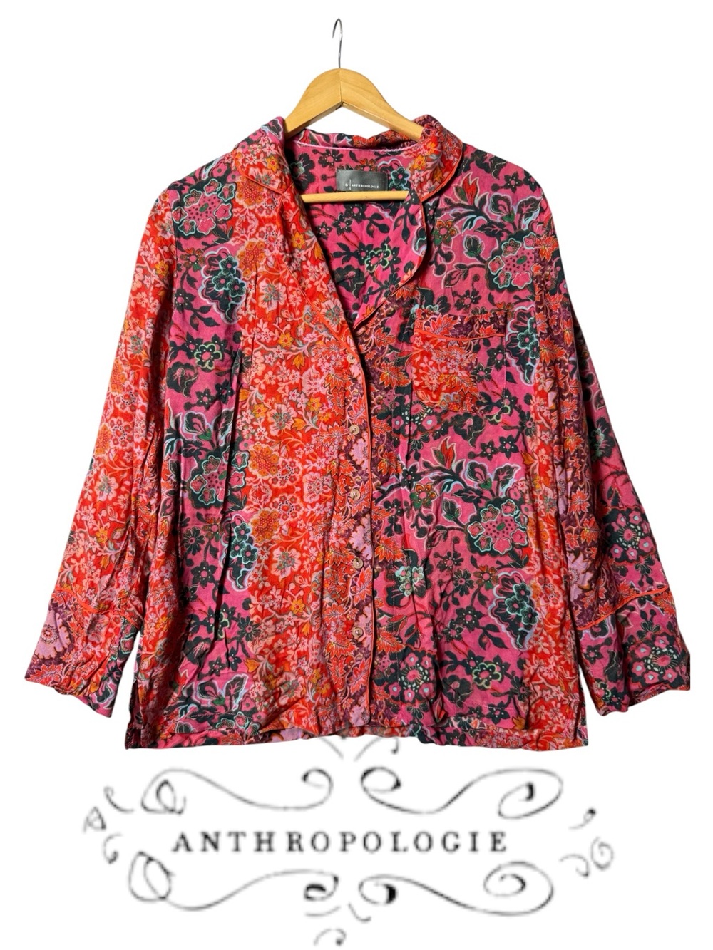 Anthropologie mixed-print floral button-up pajama top MEDIUM